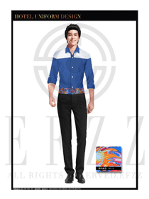 藍色炫彩時尚西餐廳服務員制服設計圖1216