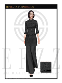 黑灰色圓型花女款中餐傳菜員制服設(shè)計(jì)圖130