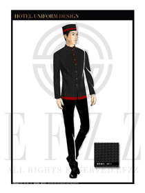 黑色時尚拼圖紋男款酒店行李生制服設計圖1026