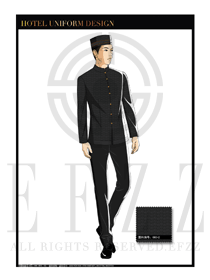 黑色高檔暗紋男款酒店行李生制服設計圖1028