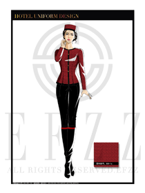 紅色小葉女款酒店門童行李生制服設計圖1030