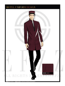 紫色時(shí)尚小千鳥格酒店門童服裝款式圖1040