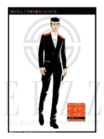 黑色鑲金紅色百合花酒店行李生制服設計圖1042