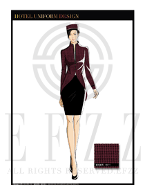 紫色時(shí)尚小千鳥格女款酒店門童制服設(shè)計(jì)圖1046