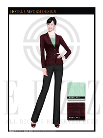 棗紅色女款酒店經理制服設計圖424