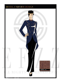 藍色女款酒店行李生制服設計圖1052