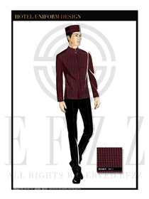 紫色時尚小千鳥格酒店門童服裝款式圖1057