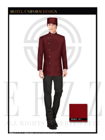 棗紅色男款酒店門童制服設計圖1076