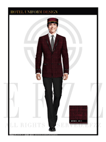 棗紅色男款酒店行李生門童服裝款式圖1128