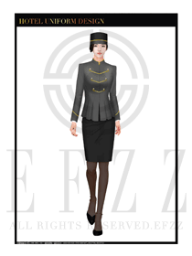 灰色女款酒店門童行李生制服設計圖1143