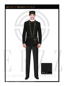 黑色小千鳥格男款酒店門童行李生服裝款式圖1156