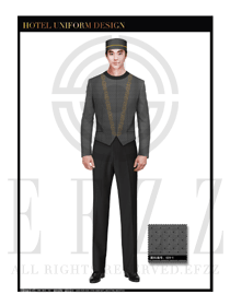 黑灰雪點男款酒店行李生制服設計圖1176