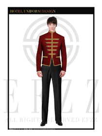 中國(guó)紅男裝酒店行李生服裝款式圖1185