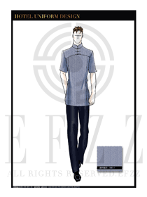 淺藍色男款酒店門童制服設計圖1204