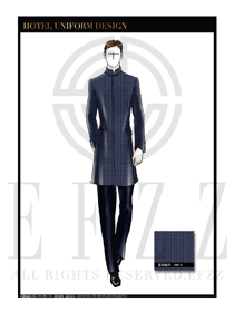 深藍(lán)色男裝長款酒店門童服裝款式圖1207