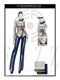 大師手繪米色女款職業(yè)套裝服裝款式圖1317