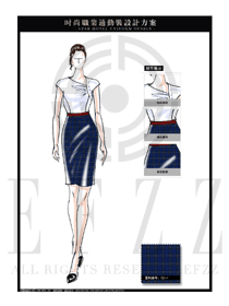大師手繪時尚寶藍色OL女款夏裝制服款式圖586