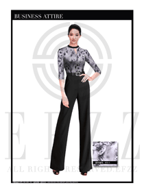 時尚白玫瑰印花女職業裝修身款短袖襯衫設計圖363