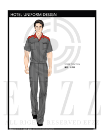 時尚紅色工程服短袖夏裝制服設計圖175