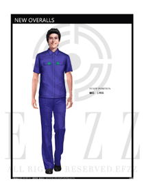 經典藍色工程服短袖夏裝款式設計圖183