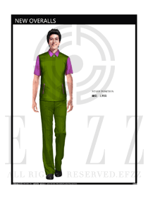 經典綠色男款工程服短袖夏裝款式設計圖186