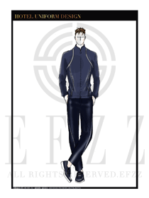 時尚深藍色男款美容SPA會所服務生服裝款式圖595