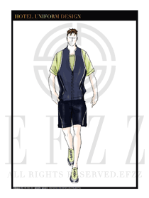 大師手繪深藍色男款養(yǎng)生休閑會所服務生制服設計圖597