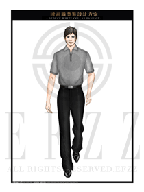灰色男裝翻領T恤服裝款式圖074