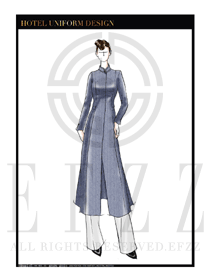 大師手繪藍色水療SPA會所咨客迎賓制服設(shè)計圖423