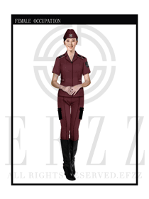 棗紅色女款保安服短袖服裝款式圖270