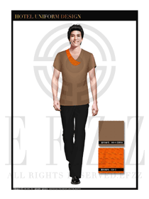 時尚深黃色男款按摩技師美容師工作制服設計圖1326