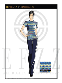 藍色水療SPA女款服務員制服設計圖189