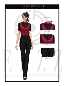 時尚玫紅色女款快餐服務生服裝款式圖219