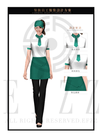 墨綠色女款快餐服務生制服設計圖228