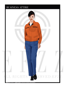 桔黃色春秋女款工程服服裝設計圖1018