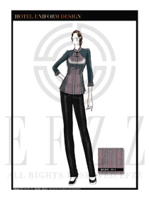 時(shí)尚黃藍(lán)色女款酒店民族特色制服設(shè)計(jì)圖171