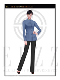 時尚淡藍色男款酒店客房服務員制服設計圖556