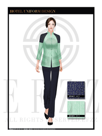 粉綠色女款酒店客房服務員制服設計圖557