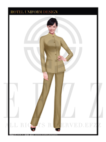 卡其色女款酒店客房服務員制服設計圖561
