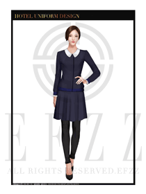 時(shí)尚臧藍(lán)色女款酒店客房服務(wù)員制服設(shè)計(jì)圖566