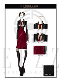 酒紅色女裝酒店門童行李生服裝款式圖1218
