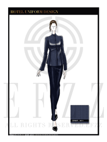 時尚藏藍色女款酒店客房服務員制服設計圖576