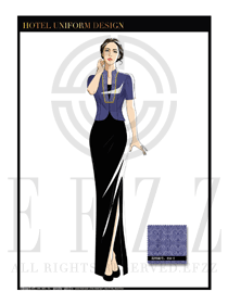 時尚藍色祥云女款酒店中餐廳迎賓服裝款式圖751