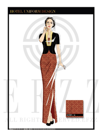 紅底黃點小圓花女款酒店中餐廳迎賓服裝款式圖753