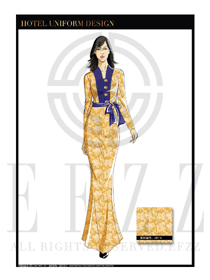 時尚金色百合花女款酒店中餐廳迎賓服裝款式圖758