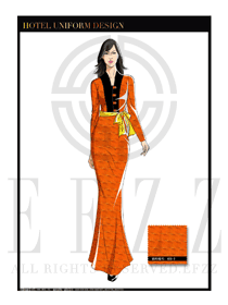 橙色女款酒店中餐廳迎賓服裝款式圖759