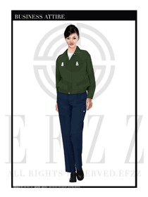 墨綠色女款長袖工程服裝款式設計圖1060