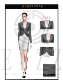 銀灰色女款OL通勤職業(yè)裝款式設(shè)計(jì)圖1381