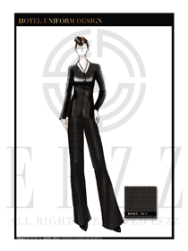 大師手繪時尚女款高級西餐廳咨客服裝款式設計圖544