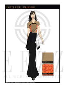 金色女款酒店中餐廳迎賓制服設計圖767